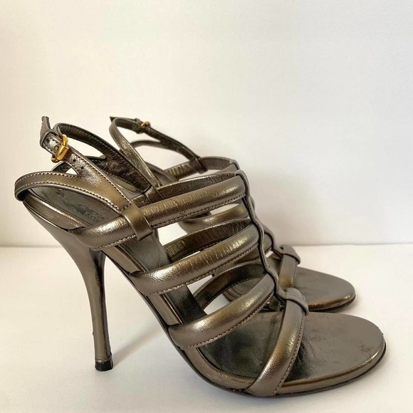 Great Condition Femme Fatale Metallic Strappy Gucci Heels in Box size 5 - Picture 3 of 4